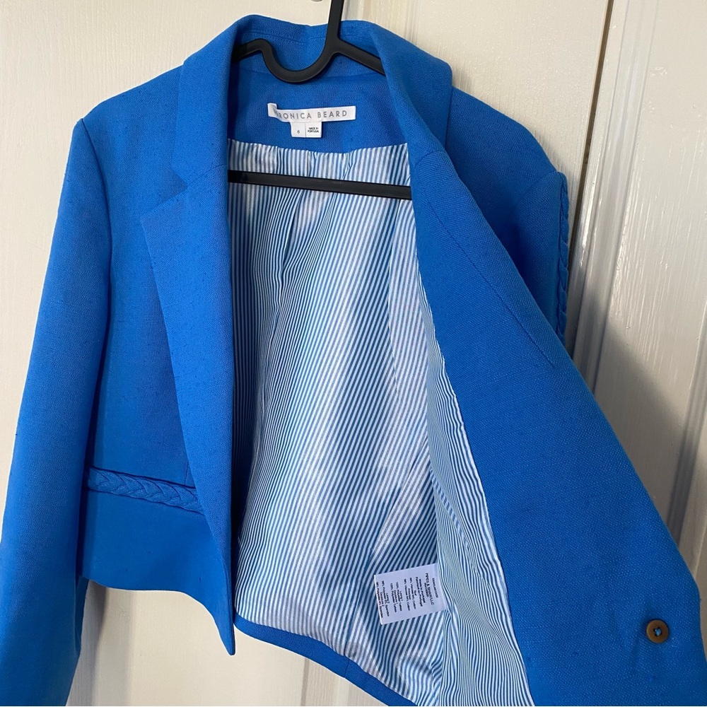 $598 NWOT Veronica Beard Behren Cropped Woven Blazer Jacket in Azure Blue Sz 6 - Picture 13 of 15